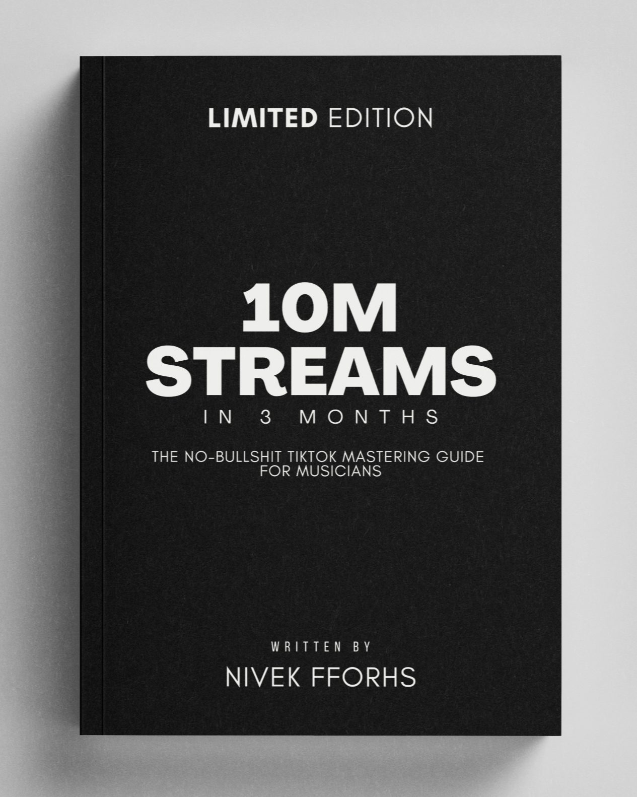 Book cover with text about TikTok music marketing mastering guide for musicians on a black background